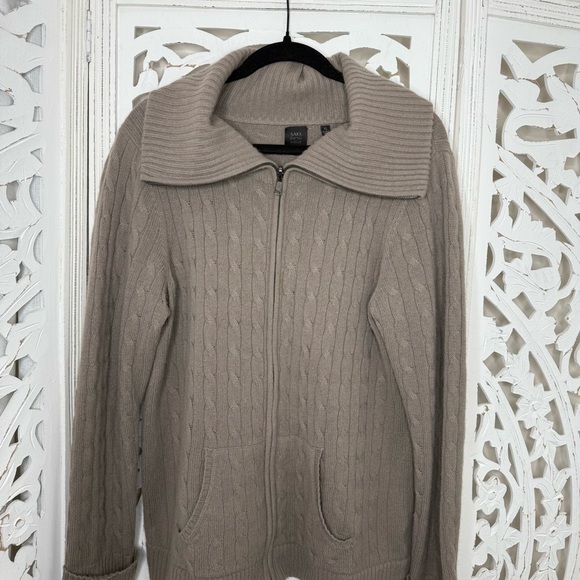 Saks 5th Avenue Taupe Cashmere Cabled Cardigan - Picture 1 of 7